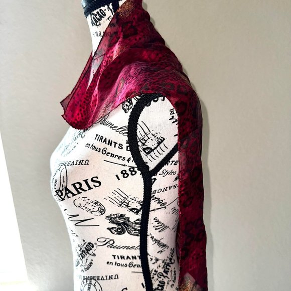 Vintage Red Sheer Animal Leopard Print Square Scarf - Picture 3 of 5